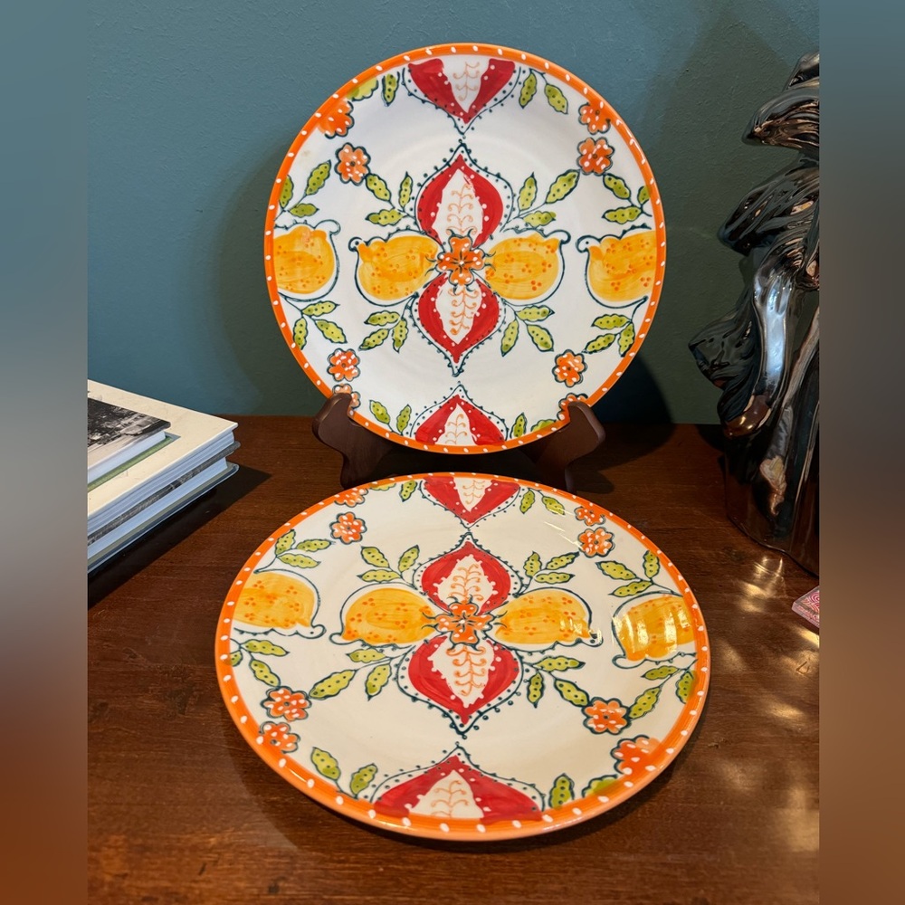 Pair of  Anthropologie Sliced Persimmon Dinner Plates